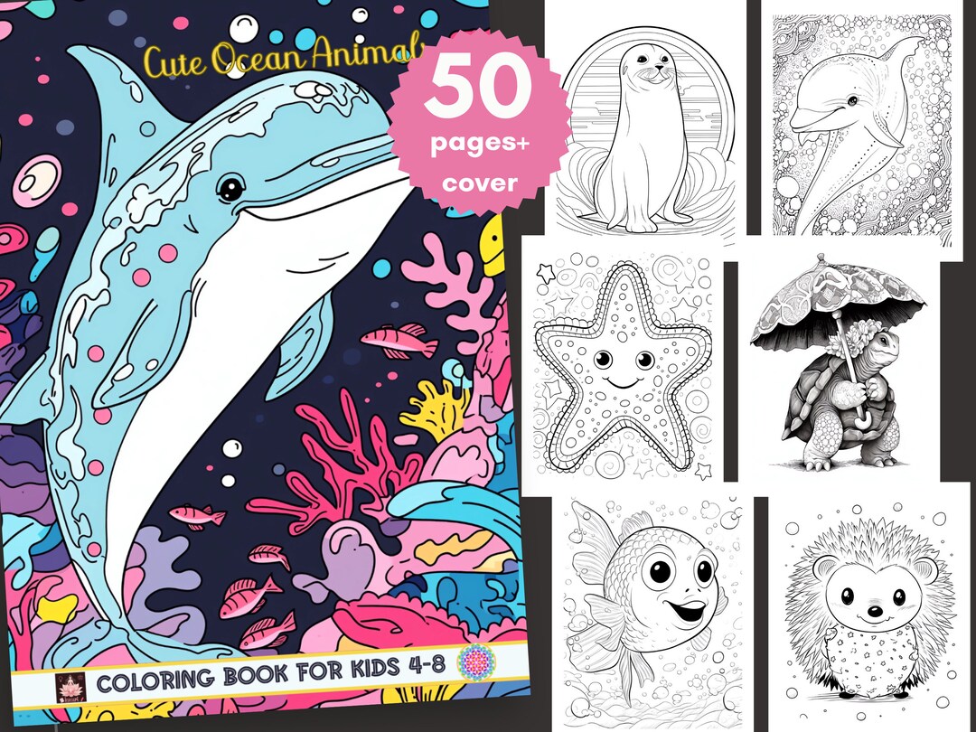 Cute Ocean Animals Coloring Book for Kids 4-8,printable Animal Coloring ...
