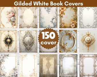 150 Gilded White Book Covers: Printable KDP Template (PNG)