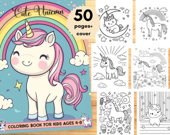 Lindo libro para colorear de unicornios para niños de 4 a 8 años: 50 páginas para colorear de unicornios para niños y adolescentes, perfecto para fiestas de cumpleaños