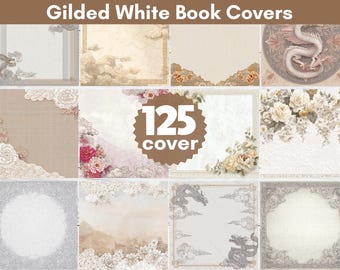 Gilded White Book Covers: Printable Vintage-Style Designs (PNG Files, 300 DPI)
