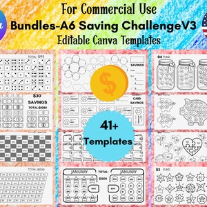 Editable A6 Savings Challenge Canva Templates,A6 Savings Challenge Trackers,A6 Binder Inserts,A6 Cash Envelopes