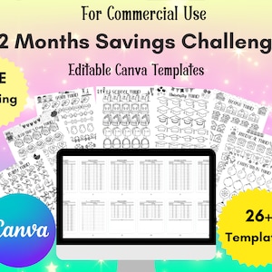 Editable Monthly Savings Challenge Canva Templates,Savings Tracker Bundle,Monthly Saving Challenge Trackers