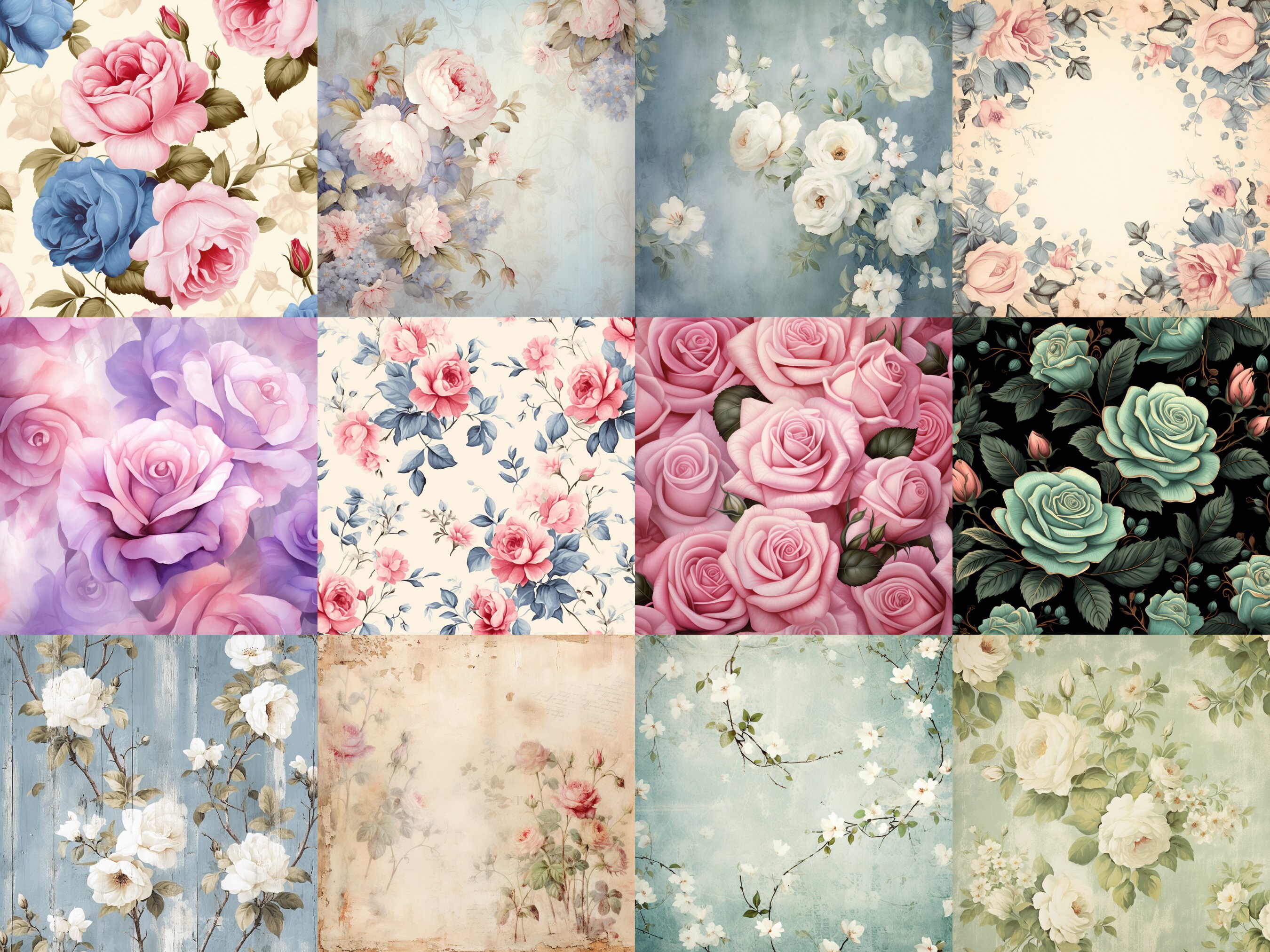 401 Vintage Floral Scrapbook Paper: Shabby Chic Patterns (PNG Files) - Etsy