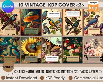 10 modèles de couvertures KDP modifiables, couvertures de cahier vintage, couverture de livre broché, modèle de couverture KDP rétro