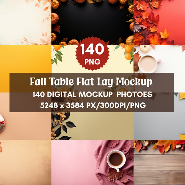 140 Fall Table Flat Lay Mockup,Digital Background Mock UP,Styled Stock Photography Scene Creator Mockups