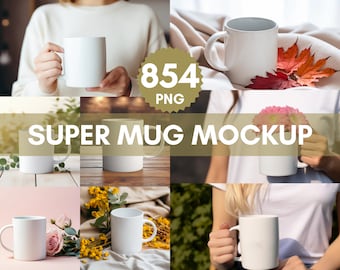 854 Ceramic Mug Mockup Bundle,Coffee Cup Mock UP,11 OZ White Cup Mockups,Stylized Modern Mug MockUps