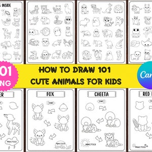 How To Draw Cute Animals for Kids:Printable Worksheets,How-to-draw Activity, Cartoon Character Classroom Activity
