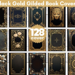 128 Black & Gold Gilded Book Covers: Printable Vintage Designs (PNG)