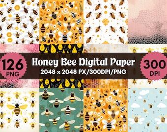 126 Papel digital de abeja de miel, papel de álbum de recortes de panal, fondo digital de abejorro, papel de abejorro