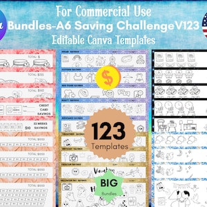 Editable Savings Challenge Canva Templates,A6 Savings Challenge Trackers,A6 Planner Inserts,A6 Cash Envelopes