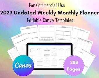 Undated Weekly Monthly Planner: Editable Canva Template