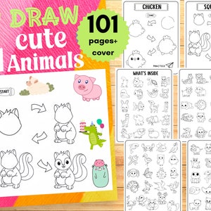 Cómo dibujar animales lindos para niños: Guía de ilustraciones paso a paso sencillas y fáciles para dibujar animales lindos