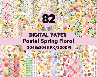 82 Pastel Spring Floral Patterns: Seamless Scrapbooking Paper (Digital Download)