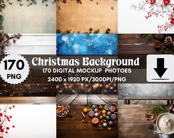 クリスマス背景モックアップバンドル：170枚のデジタル背景（PNG）