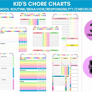 Pintable Kids Chore Charts,Responsibility Chart,Allowance,School Routine,Behavior Chart,Daily Checklist,Daily Routine Chart