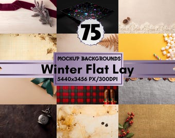 75 fondos planos de invierno: paquete de maquetas navideñas, creador de escenas festivas, escritorio de estilo academia oscura, pantalla digital de nieve