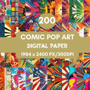 200 Comic Pop Art Backgrounds: Digital Paper Pack (PNG Files)