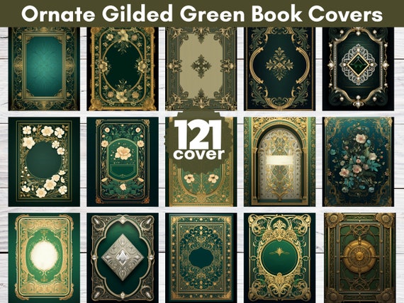 106 Gilded Green Book Covers: Ornate Antique Designs (PNG