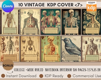 10 Editable KDP Covers Canva Templates,Vintage Book Cover Design,Paperback Book Cover,Retro Notebook Cover Template