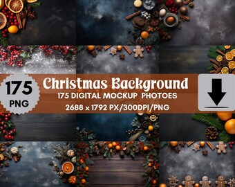 クリスマス フラットレイ モックアップ背景 175 点: PNG バンドル (デジタルダウンロード)