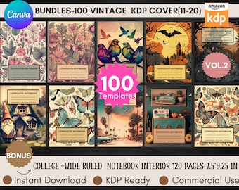 100 Vintage KDP Notebook Cover Templates: Retro Design (Editable Canva)