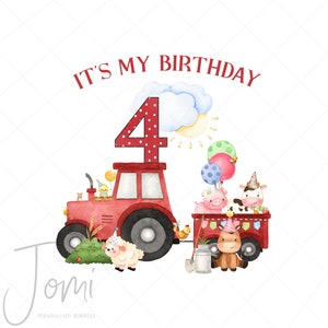 Farmyard Animals Age 4 Sublimation Design, Farmyard Party Sublimation Design, Sublimation Design ferme anniversaire fille, garçon, tout-petit, Ferme PNG