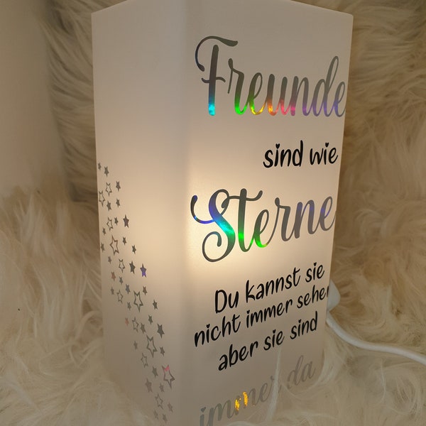 Glaslampe personalisiert, Freunde sind wie Sterne inkl. Glühbirne