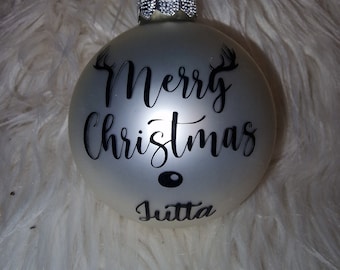 Bola de árbol de Navidad de cristal de 8 cm Feliz Navidad con el nombre deseado