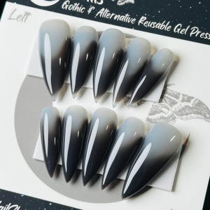 Nimbus Thermal Press On Nails: Black and Gray Witchy Gothic Reusable False Nails
