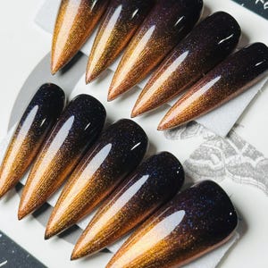 Halloween Cat Eye Ombré Press On Nails: Spooky Gothic Colour Shift