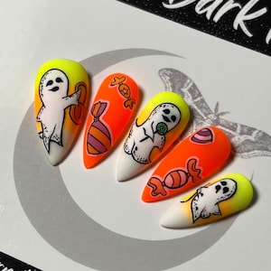 Halloween Ghost Candy Corn Press On Nails: Witchy Goth False Nails
