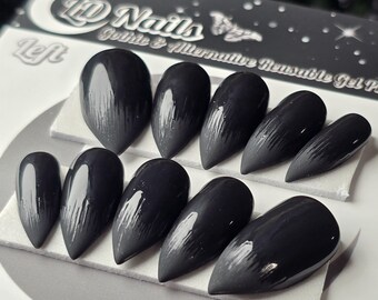 Gothic Black Velvet Matte Claw Press On Nails, Witchy Handmade Press Ons