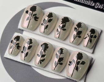 Gothic Rose Press On Nails: Witchy Valentine's Day Reusable False Nails