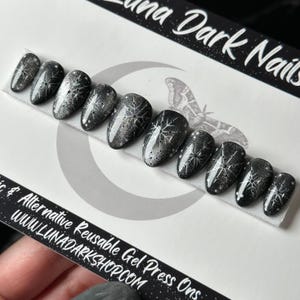 Gothic Snowflake Press On Nails: Witchy Christmas Snowglobe Nails