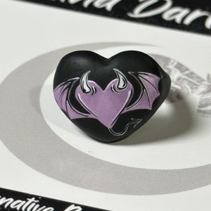 Hand-Painted Succubus Heart Ring: Gothic Witchy Jewelry