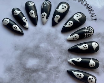 The BOO, Press On Nails, Gothic Halloween Press Ons, Halloween Ghost Nails, Reusable False Nails,  Fake Nails, Press-on Nails, Glue-on Nails