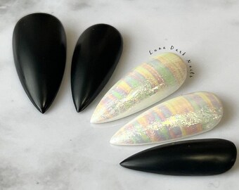 Aurora Stripe Press On Nails: Gothic Reusable False Nails