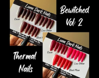 Bewitched V2 Red Color Shift Thermal Press On Nails: Gothic Witchy Reusable False Nails