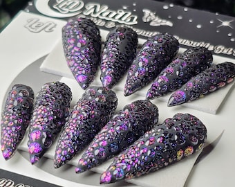 3D Dragon Scale Press On Nails: Gothic Glitter False Nails