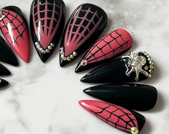 Uñas postizas reutilizables de araña gótica: uñas postizas reutilizables para Halloween