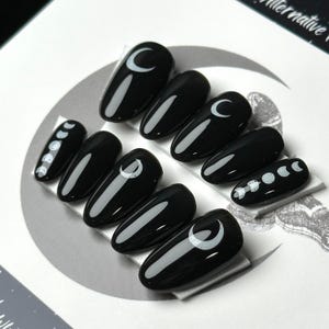 Black Moon Phase Press On Nails: Gothic Witchy False Nails
