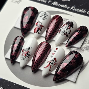 Red and Black Queen of Hearts Gothic Press On Nails: Witchy Alternative False Nails