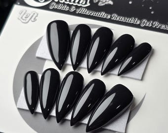 Basic Black Gothic Press On Nails, Gothic Minimalist Press Ons, Reusable Witchy False Nails