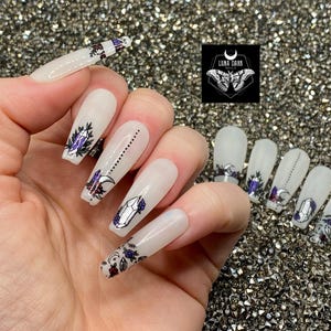 Crystal Moon Press On Nails: Milky White Goth Celestial Nails