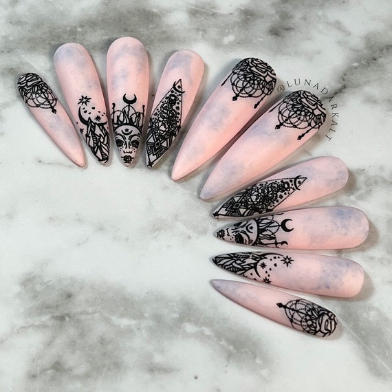 Wild & Free, Pink and Blue Celestial Nails, Gothic Press Ons, Reusable False Nails, Fake Nails, Press-On Nails, Glue On Nails, Press Ons - Etsy Israel Wild & Free, Pink and Blue Celestial Nails, Gothic Press Ons, Reusable False Nails, Fake Nails, Press-On Nails, Glue-On Nails, Press Ons - Etsy Israel - Moody Fall Nail Aesthetic