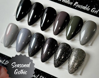 Seasonal Gothic Press On Nails, Greyscale Press Ons, Goth Spring Nails, Basic Witchy Nails, Reusable False Nails, Alternative Nails