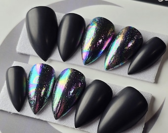 Illusion Swirl Press On Nails: Gothic Alternative Reusable False Nails