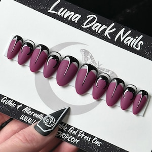 Witchy Moon Press On Nails: Goth False Nails, Reusable Maroon Nail Art