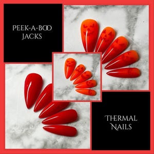 Halloween Thermal Press On Nails: Jack-o'-Lantern Goth False Nails