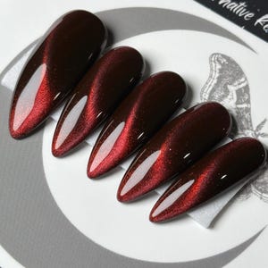 Ruby Cat Eye Press On Nails: Gothic Colour Shift False Nails